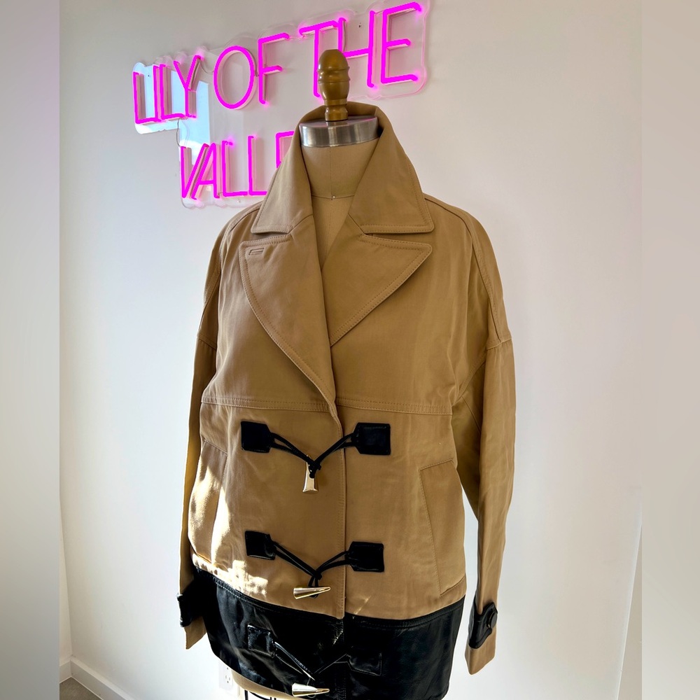 Jason Wu Khaki cotton and leather peacoat